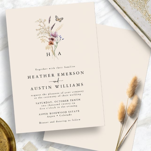 Monogram Boho Floral Wedding Invitation (Monogram Boho Floral Wedding Invitation
)