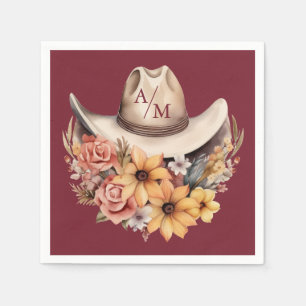 Monogram Boho Floral Western Wedding Napkin