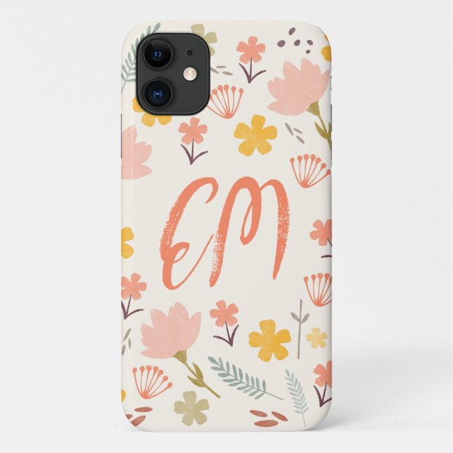 Monogram Boho Flowers iPhone Case (Back)