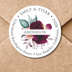 Monogram Boho Purple Flowers Return Address Label