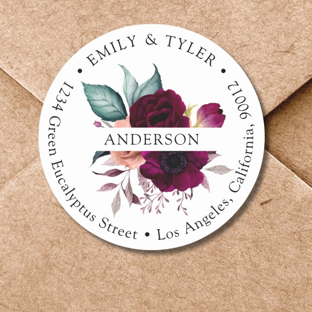 Monogram Boho Purple Flowers Return Address Label (In situ)