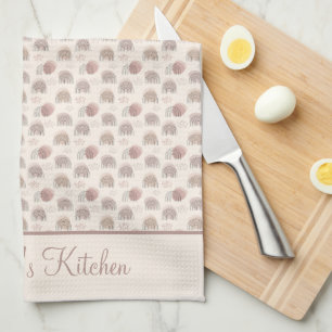 Monogram Boho Rainbow Abstract Beige Cream Pink Tea Towel