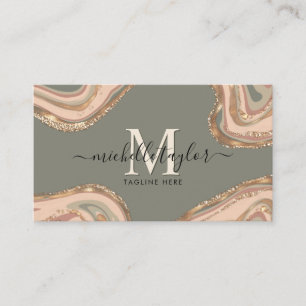Monogram Boho Sage Green Earth Tones Agate  Busine Business Card