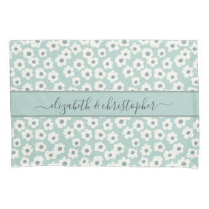 Monogram Boho Sage Green White Grey Floral  Pillowcase