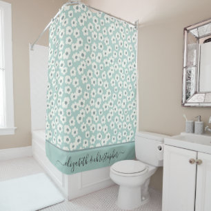 Monogram Boho Sage Green White Grey Floral   Shower Curtain
