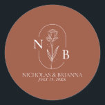 Monogram Boho Terracotta Burnt Orange Wedding Classic Round Sticker<br><div class="desc">Monogram Boho Terracotta Burnt Orange Wedding Classic Round Sticker. (monogram vector designed by pikisuperstar)</div>