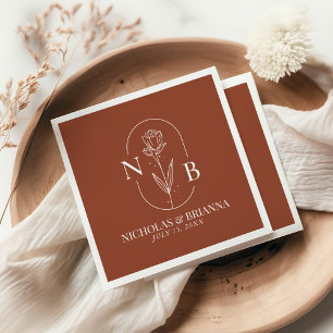 Monogram Boho Terracotta Burnt Orange Wedding Napkin