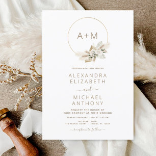Monogram Boho Tropical Pampas Grass Wedding Invita Invitation