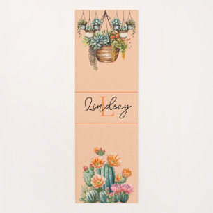 Monogram Boho Watercolor Succulent & Hanging Plant Yoga Mat