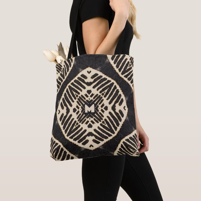 Monogram bold geometric pattern boho tote bag (Close Up)