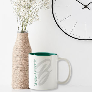 Monogram Bold Minimal Personalised Emerald Green Two-Tone Coffee Mug