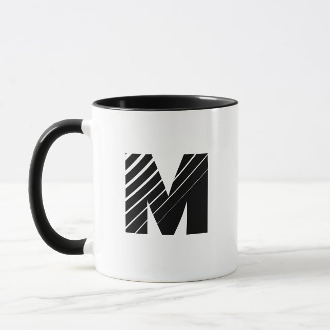 Monogram Bold Modern Black White Mug (Left)