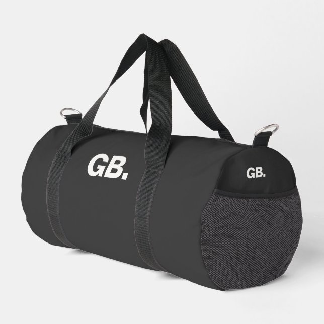 Monogram Bold Modern Minimal Black Duffle Bag (Right Corner)