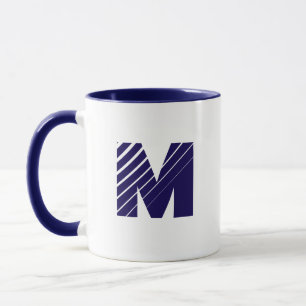 Monogram Bold Modern Navy Blue White Mug
