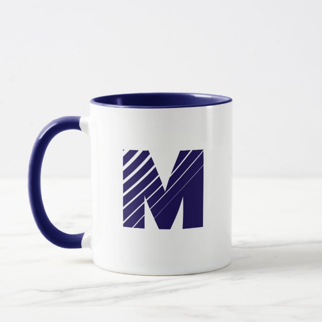 Monogram Bold Modern Navy Blue White Mug (Left)