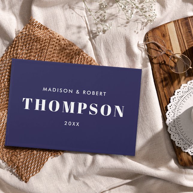  Monogram Bold Modern Simple Navy Blue Wedding Guest Book (Creator Uploaded)
