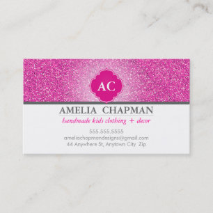 MONOGRAM bold sparkly glitter hot fuschia pink Business Card