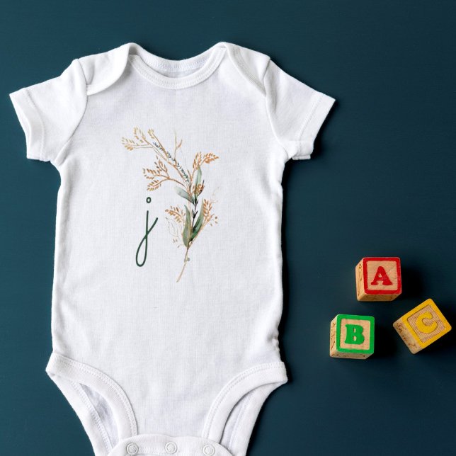 Monogram Botanical Eucalyptus Modern Premium Baby Bodysuit (Creator Uploaded)
