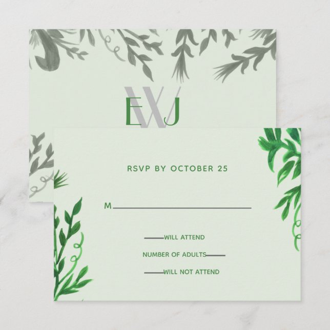 Monogram Botanical Greenery Wedding rsvp Invitation (Front/Back)