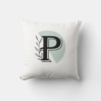 Monogram Botanical Leaf P letter Throw Pillow