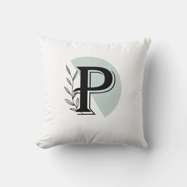 Monogram Botanical Leaf P letter Throw Pillow (Front)
