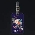Monogram Botanical Luggage Tag<br><div class="desc">A colourful spray of graphic botanical flowers decorate this luggage tag and it can be personalised with three monogram initials and your contact information on the back. The background is a rich navy blue.</div>