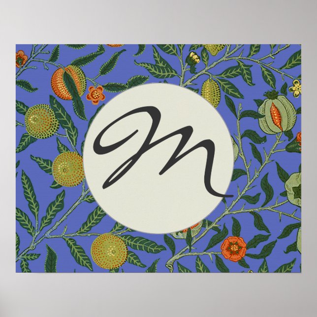 Monogram Botanical Pomegranate Pattern Wallpaper Poster (Front)