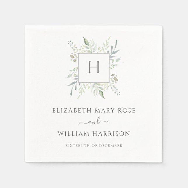 Monogram Botanical Wedding Napkin (Front)
