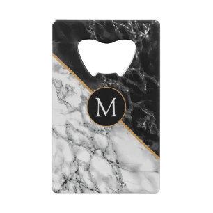 Monogram Bottle Opener Black White Marble Stone