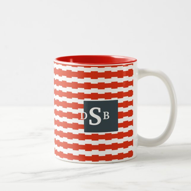 Monogram Boxstripe Pattern Two-Tone Coffee Mug (Right)