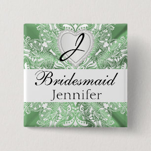 Monogram Bridal Party Mint Green Satin Design 15 Cm Square Badge