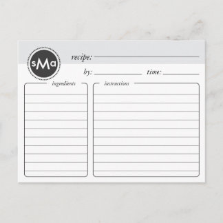 Monogram Bridal Shower Recipe Card