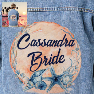 Monogram Bride Blue Watercolor Shells Starfish Denim Jacket