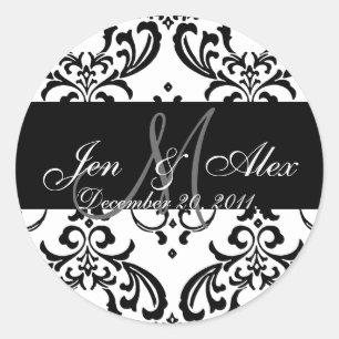 Monogram Bride Groom Damask Wedding Stickers