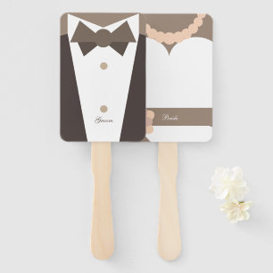 Monogram. Bride Wedding Gown & Groom Tuxedo Hand Fan