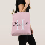Monogram Bridesmaid Gift with Name Pink Tote Bag<br><div class="desc">Monogram Bridesmaid Name Pink Tote Bag. Perfect gift for your bridesmaids and maid of honour. Personalised with first letter and name.</div>