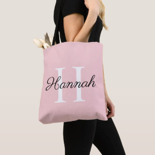 Monogram Bridesmaid Gift with Name Pink Tote Bag