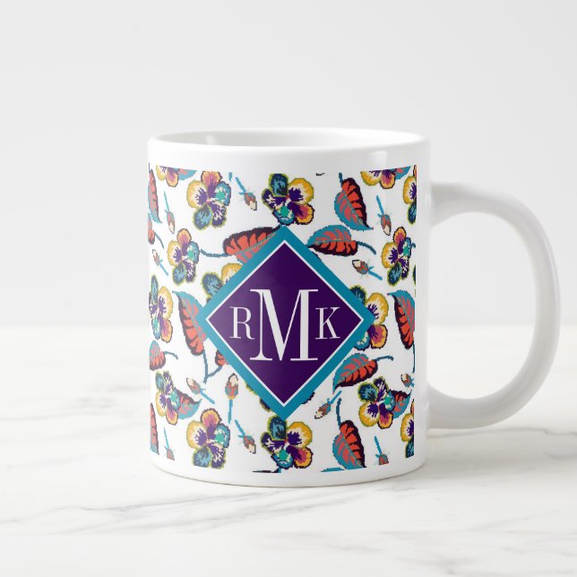 Monogram | Bright Hibiscus Pattern Large Coffee Mug (Right)