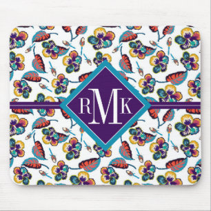 Monogram   Bright Hibiscus Pattern Mouse Pad