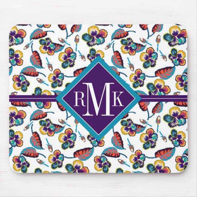 Monogram | Bright Hibiscus Pattern Mouse Pad (Front)