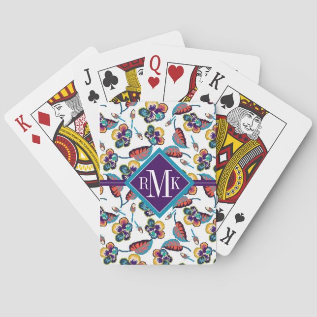 Monogram | Bright Hibiscus Pattern Playing Cards (Back)
