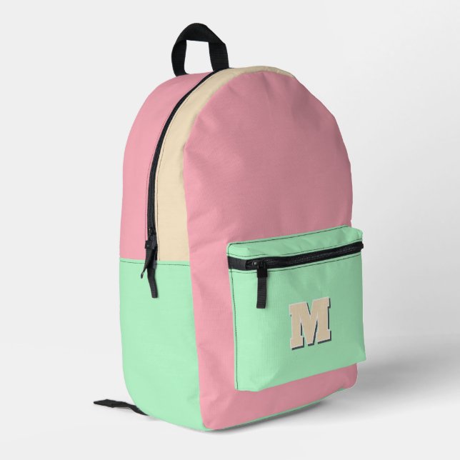 Monogram bright initial multicolor  printed backpack (Back Corner Left)