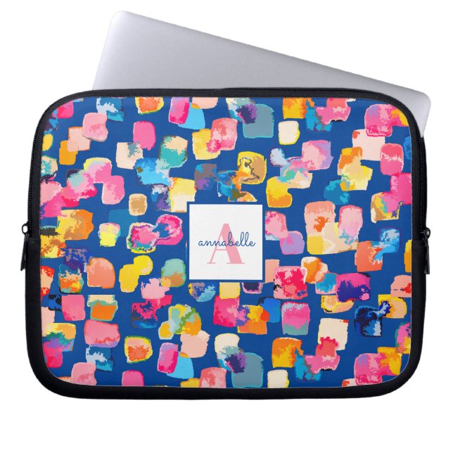 Monogram Bright Painted Abstract Personalised Laptop Sleeve (Front)