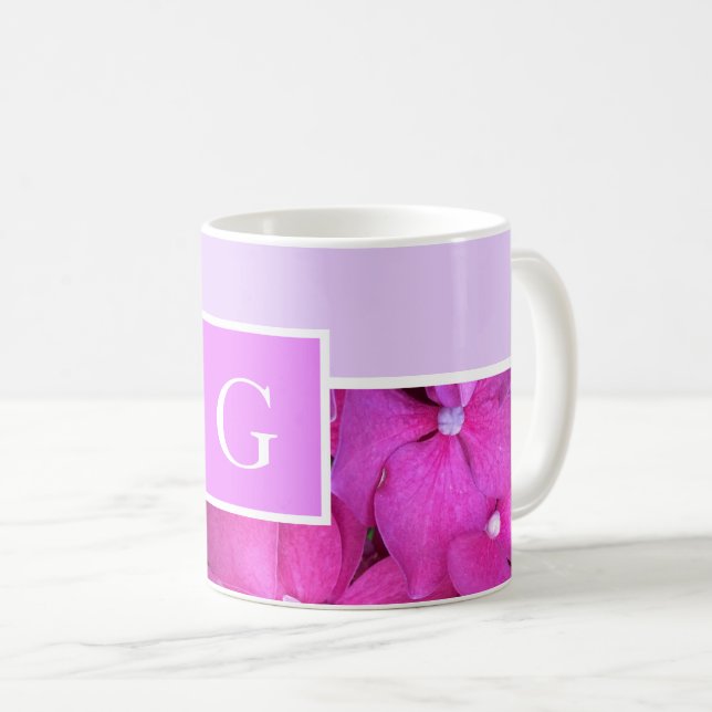 Monogram Bright Pink Floral Coffee Mug (Front Right)