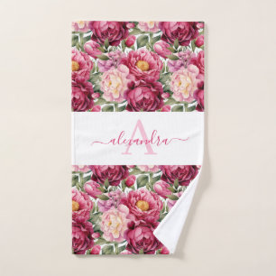 Monogram Bright Pink Floral Elegant Towel Set