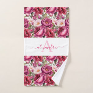 Monogram Bright Pink Floral Elegant Towel Set