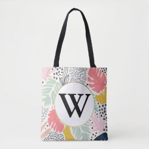 Monogram Bright Summee Tropical Collage Pattern Tote Bag