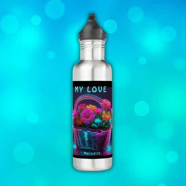 Monogram Brightly Coloured Flowers in a Basket | 710 Ml Water Bottle (Creator Uploaded)