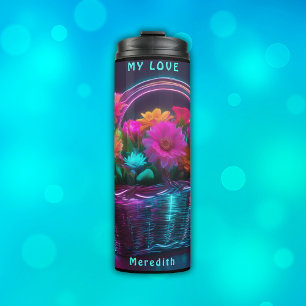 Monogram Brightly Coloured Flowers in a Basket   Thermal Tumbler