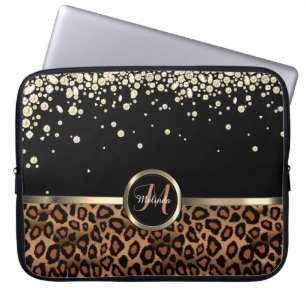 Monogram Brown and Black Leopard with Gold Diamond Laptop Sleeve